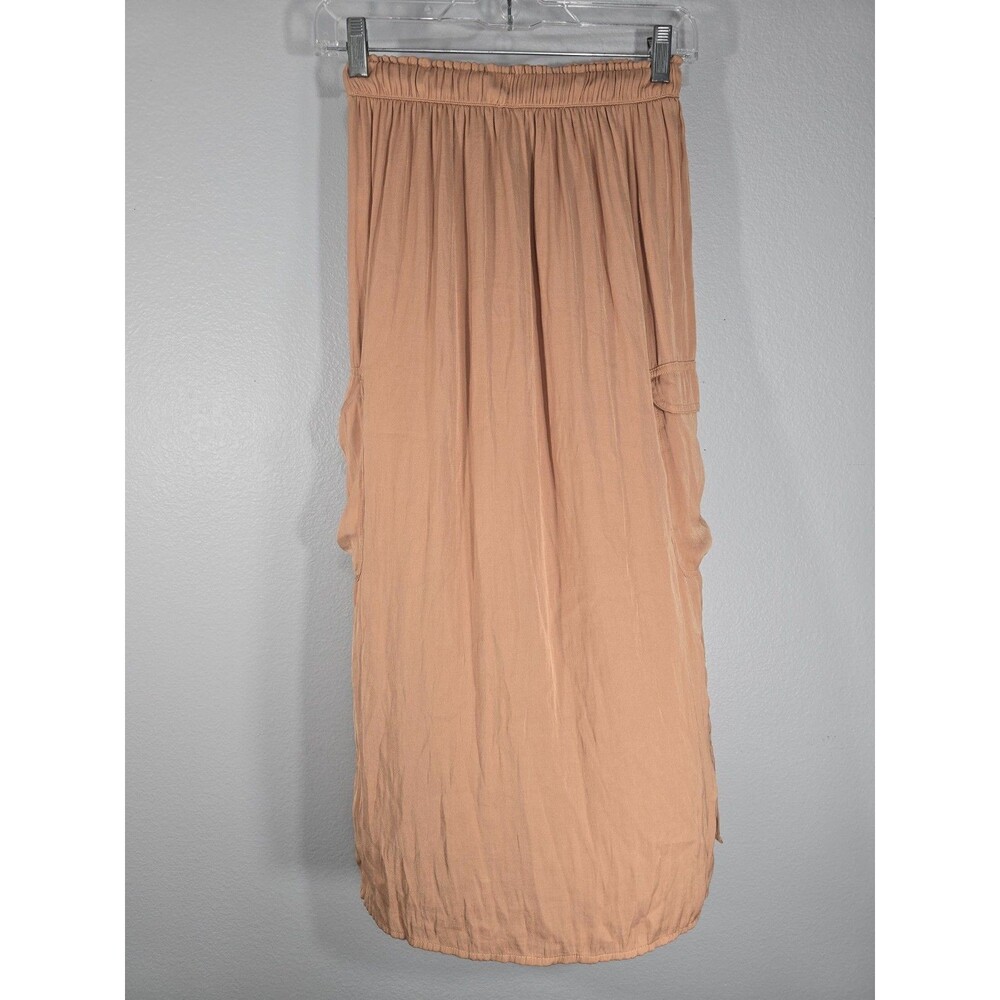 Aerie Tan Satin Cargo Utility Midi Skirt W/ Side Splits Size XS Gorpcore BF - Picture 7 of 7